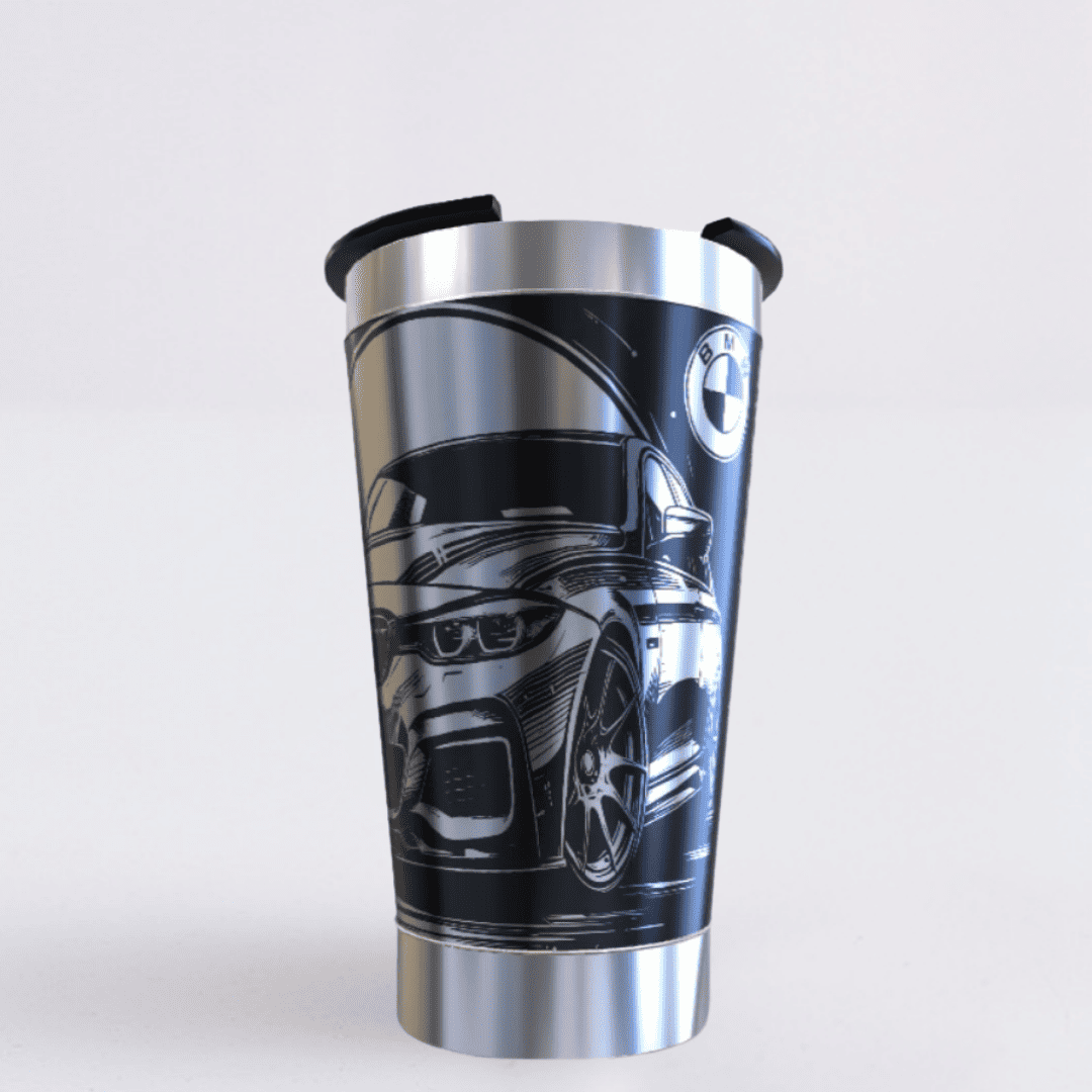 BMW – Copo Térmico Preto Personalizado 360° a Laser + Brinde