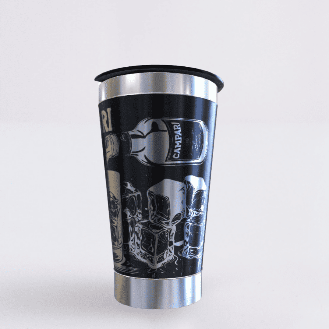 Campari – Copo Térmico Preto Personalizado 360° a Laser + Brinde
